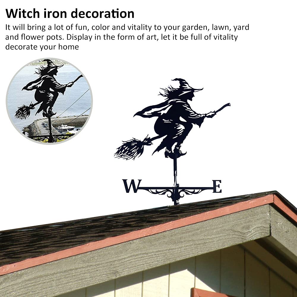 Veleta de metal con forma de bruja retro, resistente a la intemperie, indicador de dirección del viento, veleta creativa, techo de jardín, adorno para casa, jardín, césped, patio