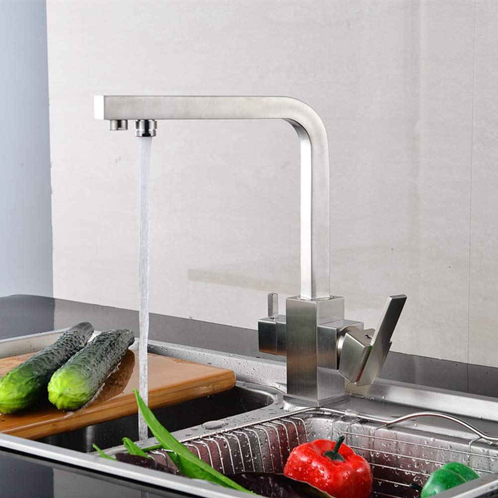 Robinet de cuisine carré pour îlot central avec mitigeur triple voie pour eau filtrée