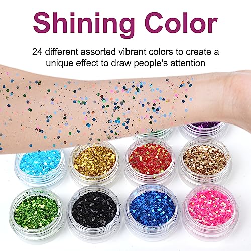 Festival Glitter, Face Glitter, 24 Color Body Glitter, Holographic Sequins for Face Hair, Body, Nail, Eye - Image 4