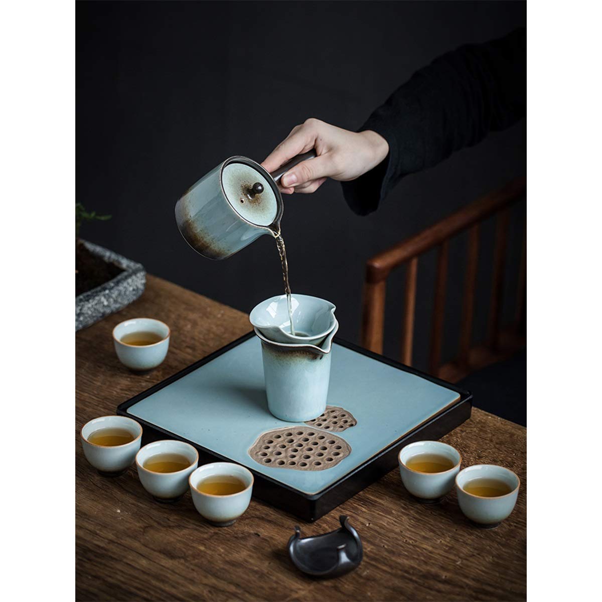 DFGHNBVC Household Tea Set, Handmade Portable Tea Set Chinese Tea Set Kung Fu Tea Set Porcelain Teapot Teacups Tea Tray, Simple Tea Tray