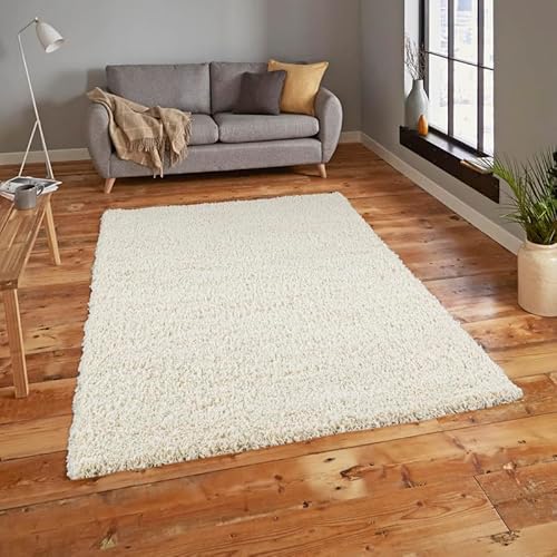 Everest 5cm shaggy Rugs for living room thick pile modern rugs for bedroom, kitchen, hallway, runner, kids' room, small to Large fluffy carpet, Cream 120x170cm