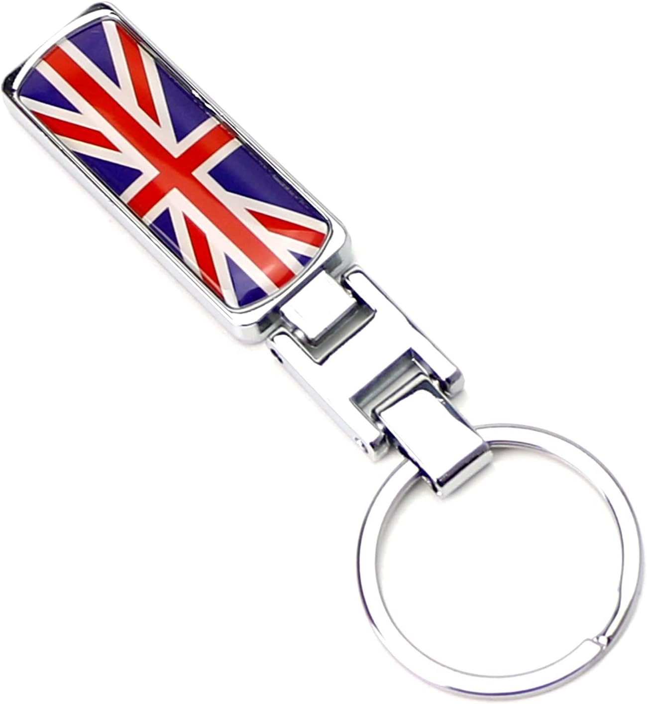 Great Britain Flag Design Blue/Red UK Union Jack Color Stripe Chrome Badge Keychain Ring Compatible With All Britain Cars