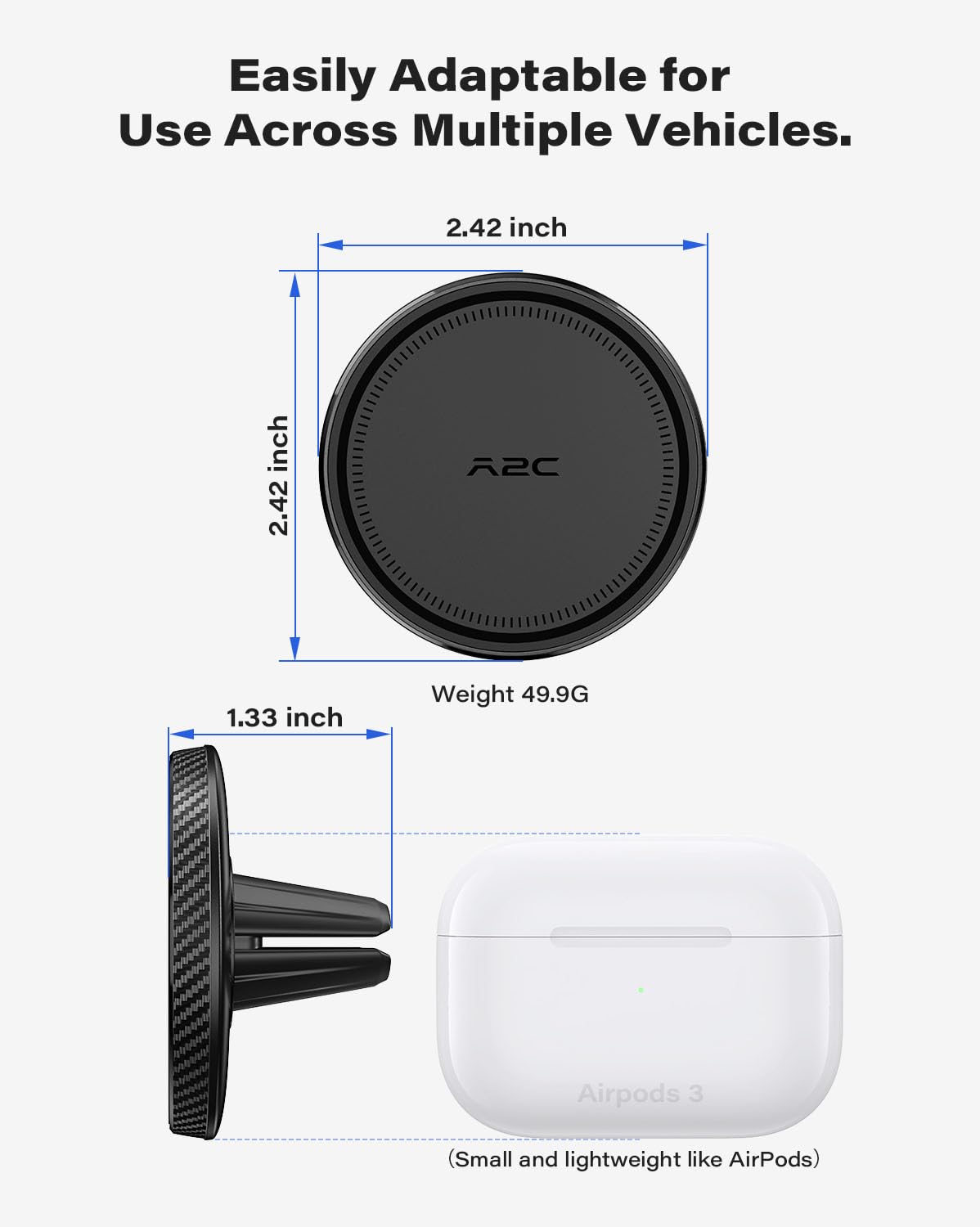 A2C Support de téléphone Portable pour Grille d'aération de Voiture Magsafe 17 x N54 magnétique et Ultra Stable - Support magnétique Universel pour Grille d'aération de Voiture - pour iPhone, Samsung