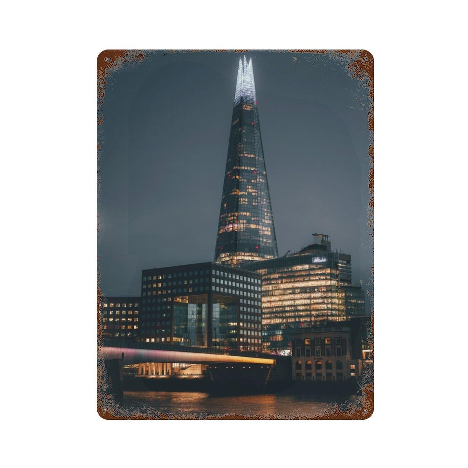 London 15.7"x11.8" Vintage Rust Metal Sign, Decorative Metal Wall Art for Living Room, Hallway And Home Decor