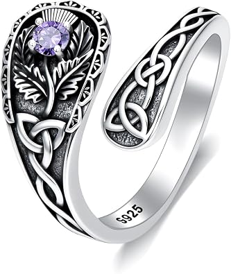 PROESS 925 Sterling Silver Spoon Ring Turquoise Hummingbird/Butterfly/Dragonfly/Four Leaf Clover/Scottish Thistle Adjustable Open Rings Vintage Celtic Knot Scotland Celtic Knot Jewelry for Women