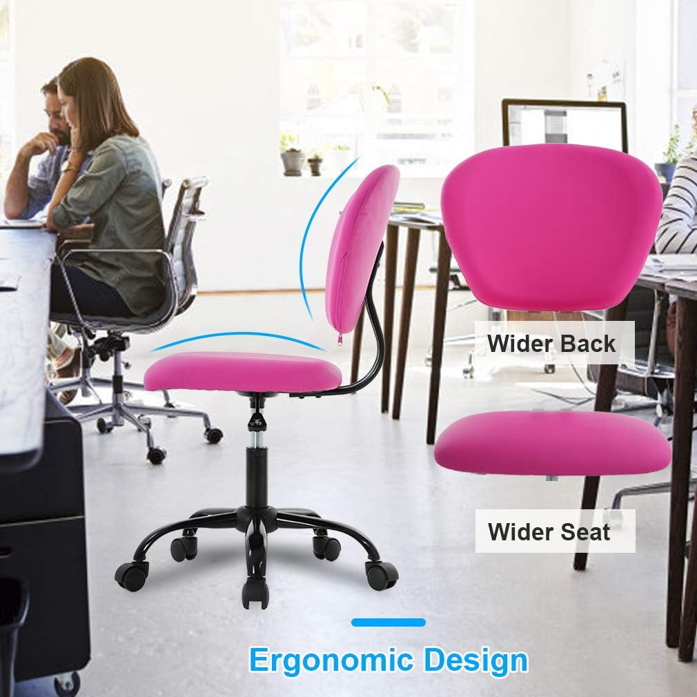 Office Chair Desk Chair Computer Chair with Lumbar Support Without Armrest Modern Executive PU Leather Adjustable Task Chair Rolling Swivel Mid Back Task Chair for Adults, Girls(Pink)
