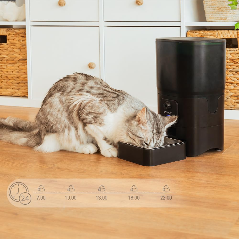 Cecotec Distributore Automatico Cibo Gatti e Cani Pumba 6000 Purrfect Meal Smart Vision. Controllo Wifi, Telecamera, Registratore Vocale, 6L, Controllo delle Porzioni, Allarme, Ciotola in Acciaio Inox