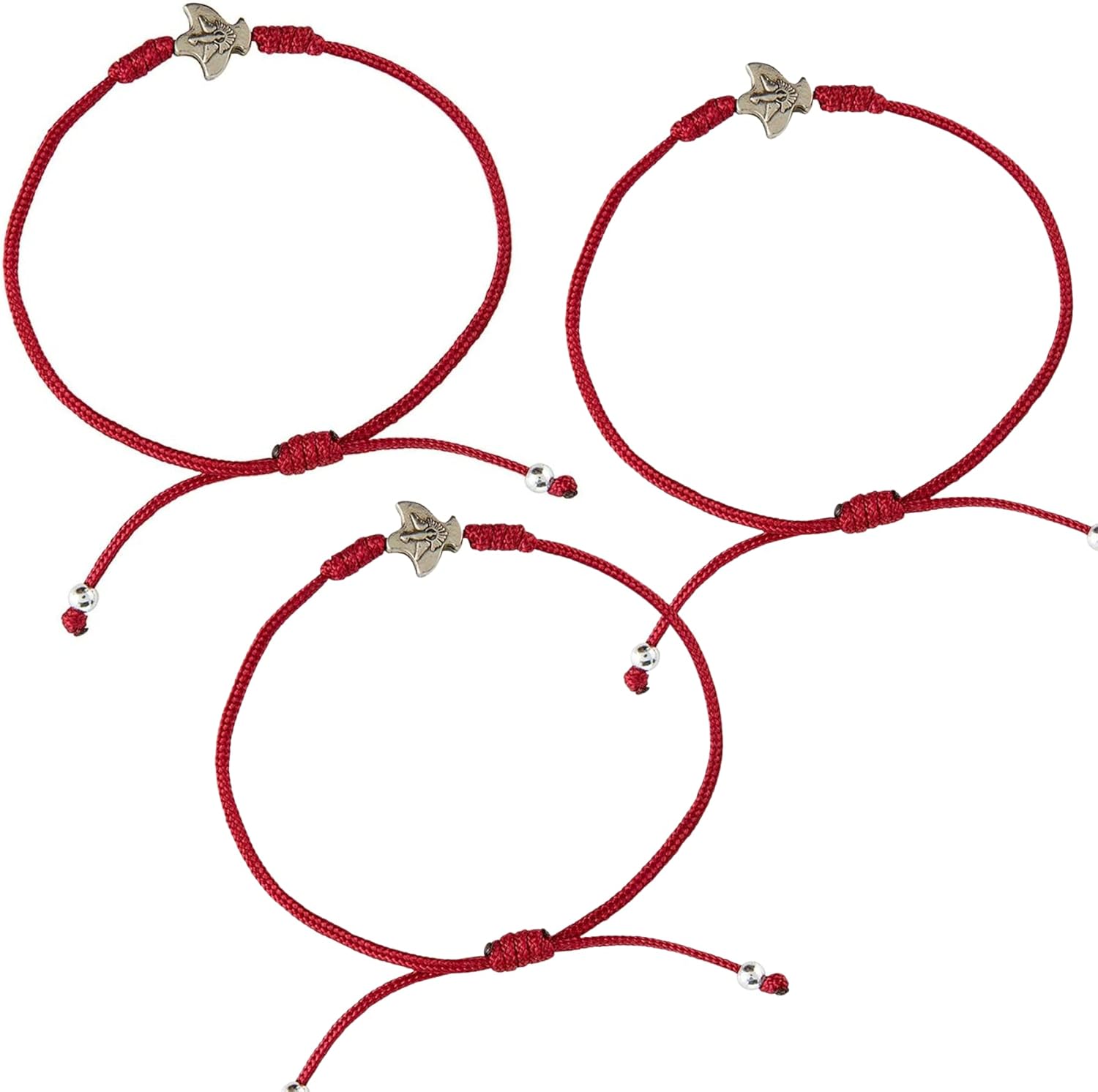 Needzo Red Confirmation String Bracelet with Holy Spirit Medal in Jewelry Case, Religious Christian Gifts for Teenagers, Dainty Bracelets for Women (Pack of 3) One Size