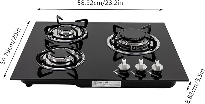 Estufa de Gas Empotrable 3 Puestos 59 cm 110V miniatura 3