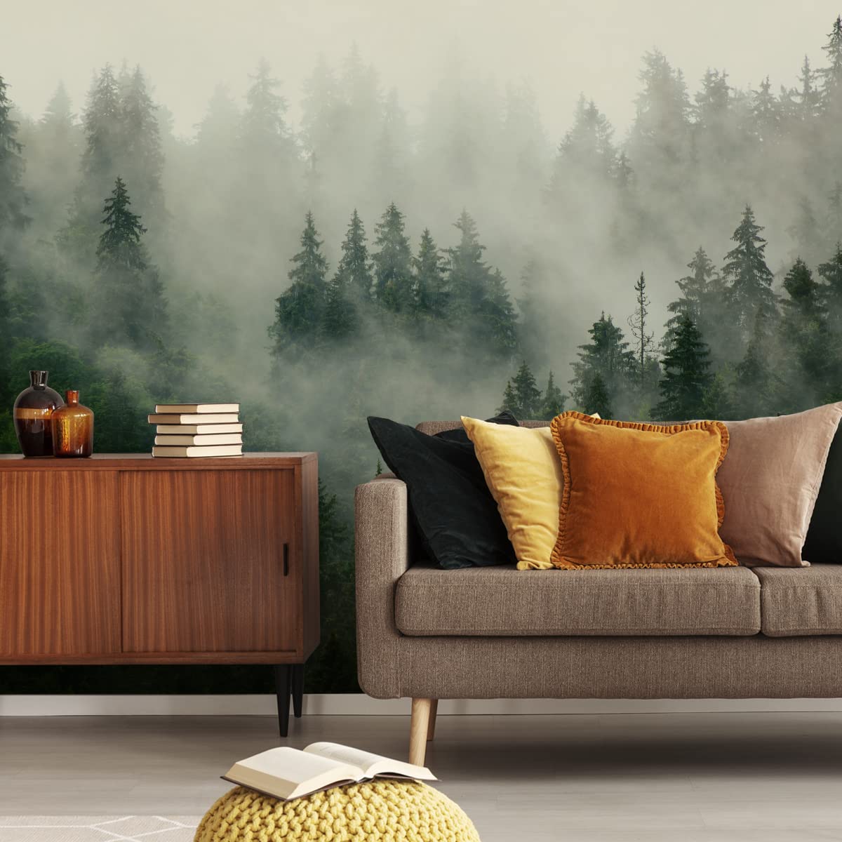 Muralo Tapete Vlies Wald, Nebel, Bäume, Grüne Natur, XXL - 520x318 cm | Stimmungsvolle Fototapete, hochauflösender Druck - ideal für Wohnzimmer, Schlafzimmer und Esszimmer, Eine ruhige Waldoase