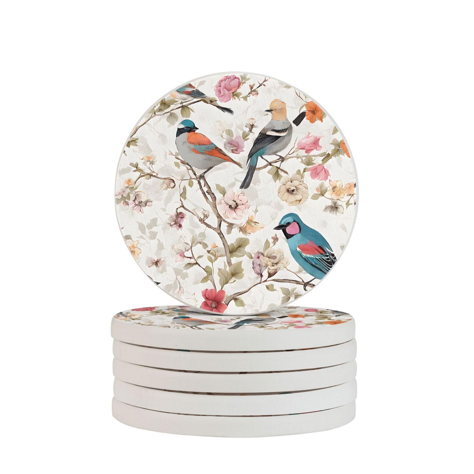 Dessous de verre personnalisés en diatomite (lot de 6) - Motif pin japonais et oiseaux