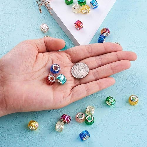 Vista 59 de Cheriswelry 100 cuentas europeas de agujero grande con diamantes de imitación de barril hechas a mano, arcilla polimérica, cuentas espaciadoras