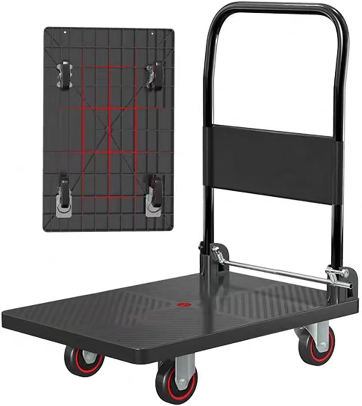 Carrello Mobile Portatile con Piattaforma Piana, Carrello portabagagli Portatile, Carrello Traino Merci con Ruote girevoli, Carrello Pieghevole per Una Facile conservazi