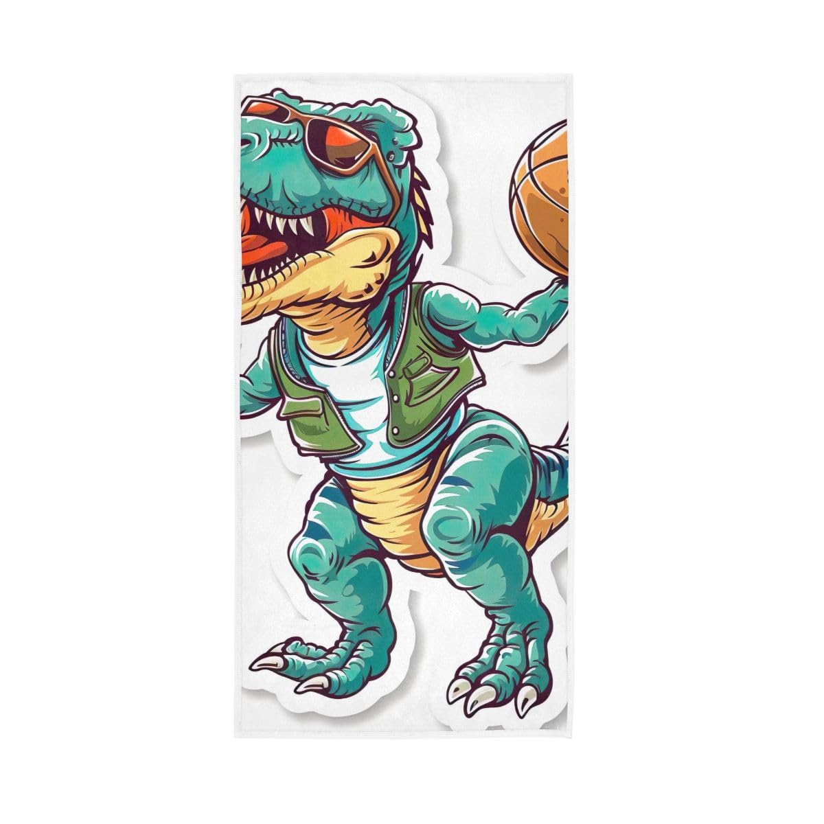LSRCPD Dinosaur Playing Basketball Hand Towels, Spa Towels for Hand, Face, Hair, Yoga, Kitchen, Bath 15 x 30 Inches