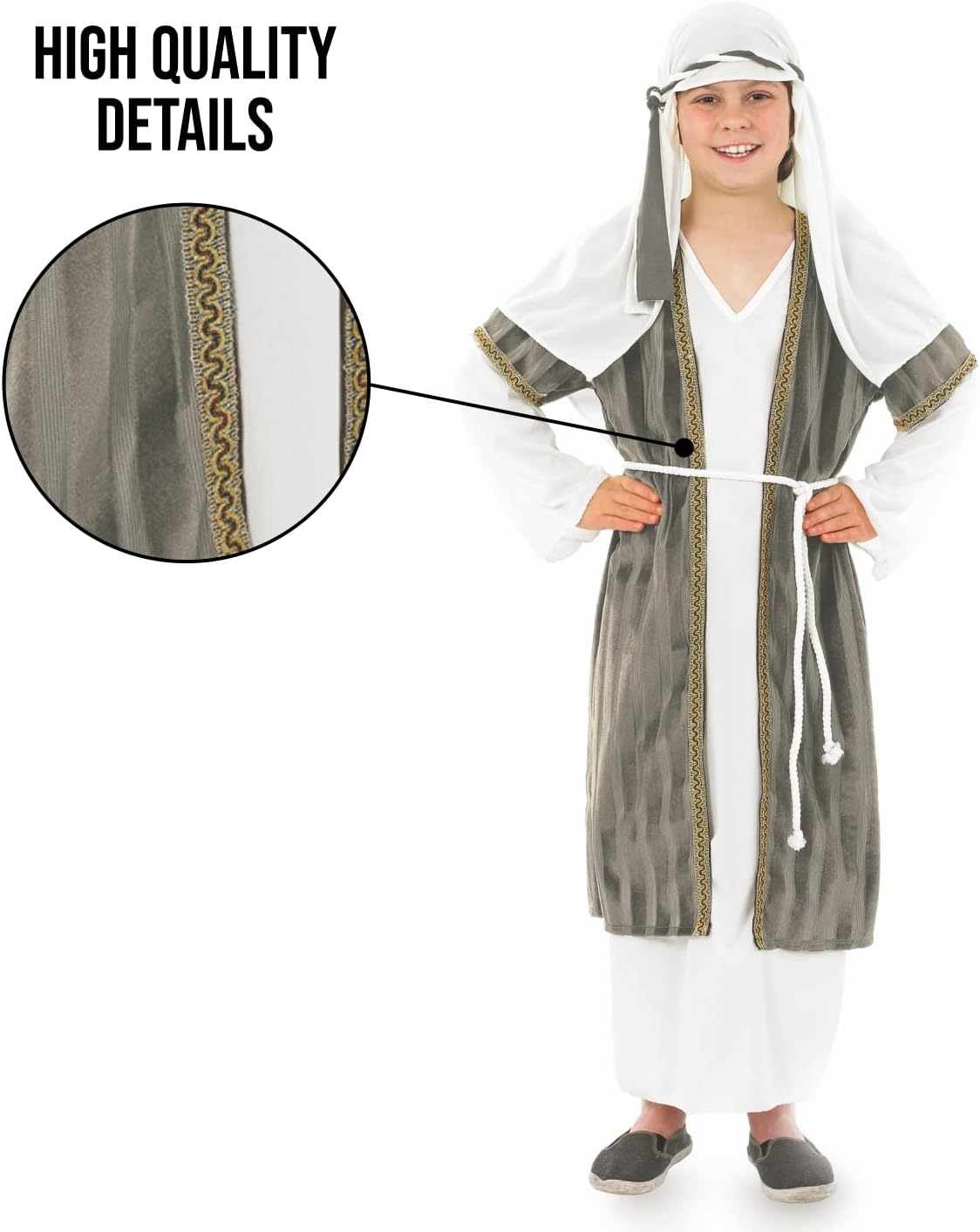fun shack Grey Shepherd Costume for Kids, Boys Shepherd Costume, Nativity Costumes for Kids, Boys Christmas Costumes - Image 4