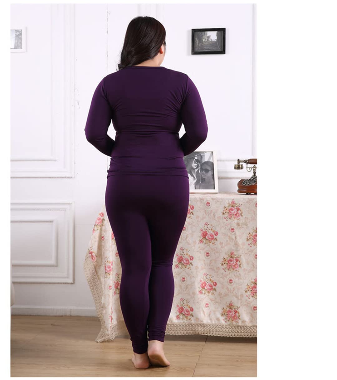 Disimlarl Damen Lange Fleece Thermounterwäsche, rose, 52