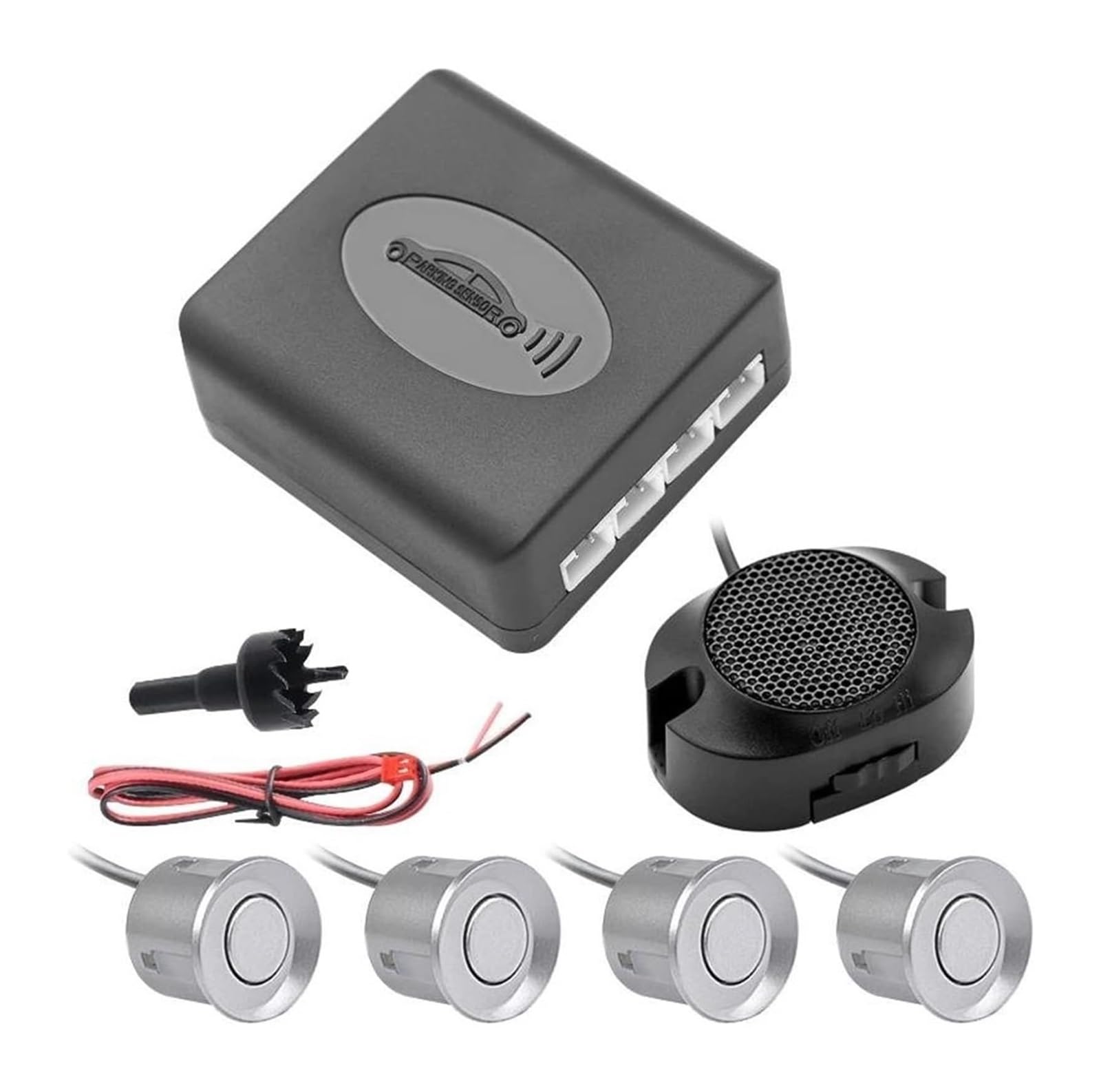 Radar Recul pour Voiture 4 Buzzers Capteur Stationnement 22 Mm Détecteur D'alerte Sonore 12 V Système De Radar De Recul(Argent)