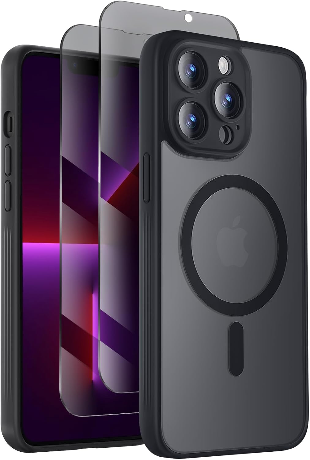 Designed for iPhone 13 Pro Max Case, Compatible with MagSafe, with Privacy Screen Protectors X2, [Camera Protection] [15FT Military Drop Protection] Shockproof Phone Case, 6.7", Black