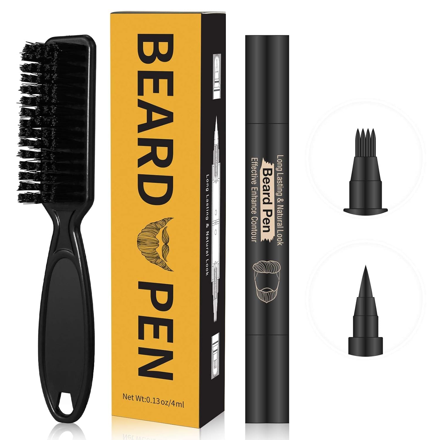 Glixon Beard Pencil Filler For Men Barber Styling Pen with Bristle Beard Brush Waterproof, Sweat Proof Natural Shaping Up for Men Beard, Moustache & Eyebrows-Black-image-8