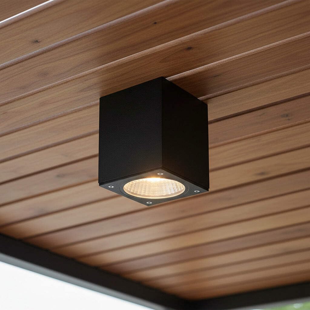 12W Black Outdoor Soffit Downlight – IP65 Surface‑Mount Ceiling Light, 900lm LED, 3000K Warm White, 38° Beam, Aluminium Body Porch Ceiling Light - 3 Year Guarantee
