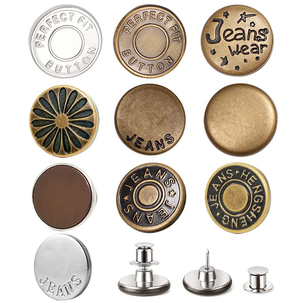 Buy 10 PCS Jeans Buttons Replacement, 17mm Metal Stud Button Pins for