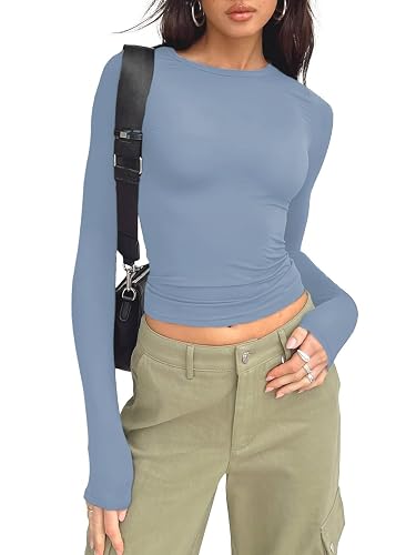 Kovbin Womens Tops Summer Going Out Crop Top Basic Tight Baby Tees Round Neck Short Sleeve Shirt Y2K 2025