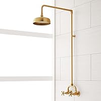 Vista 1 de Signature Hardware 922235 Baudette - Ducha con cabezal de ducha, brazo de ducha y asas cruzadas, color dorado cepillado