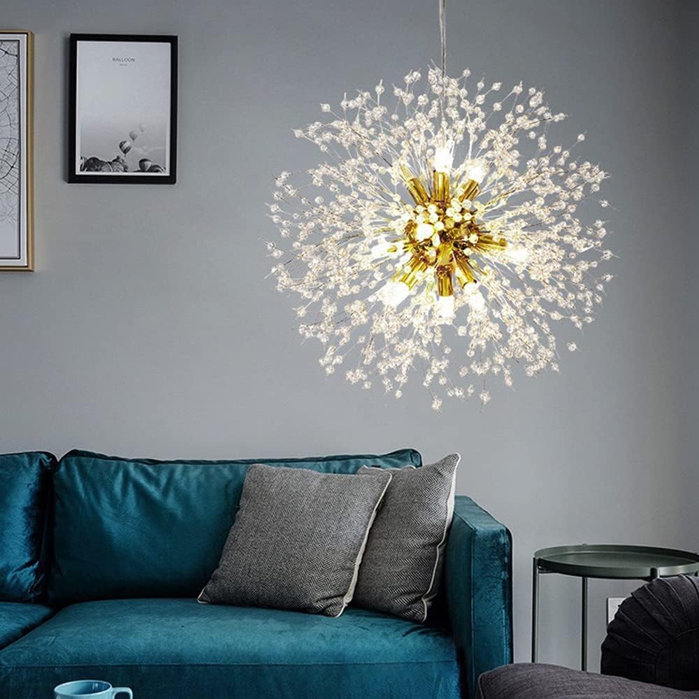 Dandelion Crystal Chandeliers, 12-Light Gold Firework Modern Sputnik Chandelier Ceiling Light Fixture Pendant Lighting for Dining Room Bedroom Kitchen Island Living Room : Everything Else
