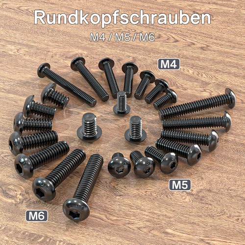 ORTAVA 20 Stück M4 x 10 Linsenkopfschrauben, Rundkopfschrauben ISO 7380, Flachkopfschrauben, Innensechskant Kohlenstoffstahl Vollgewinde mit Innensechskantschlüsseln