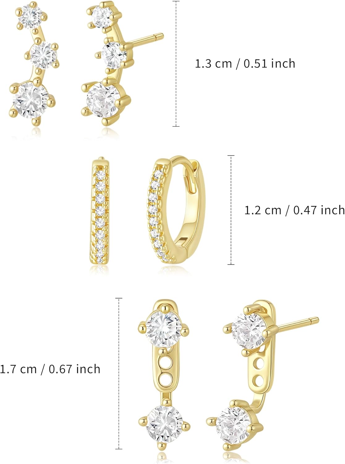 Lourny 3 Pairs Gold Hoop Earrings Set for Women, Dainty Stud Earrings Trendy 14K Gold Plated Cartilage Huggie Hoop Earrings - Image 2