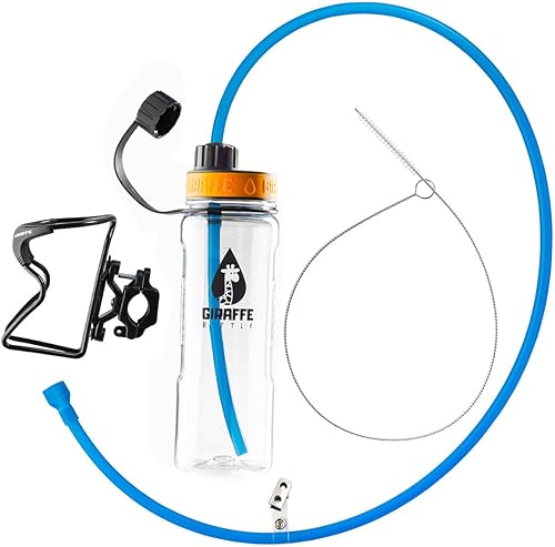 Giraffe Bottle Journey - Sistema de hidratación, botella Tritan transparente, 36 pulgadas  36.2 in, con jaula para botella montada en tubo redondo