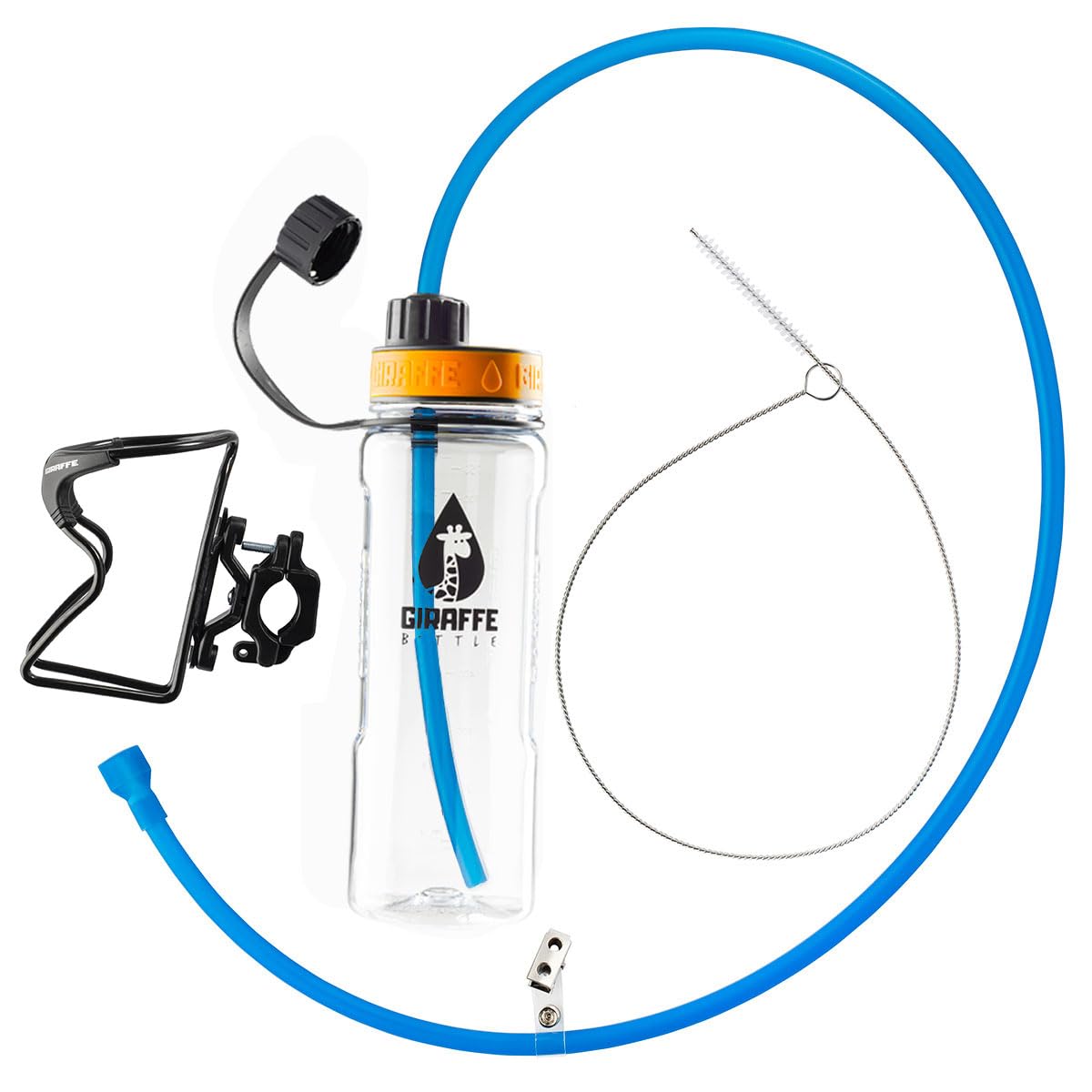 Giraffe Bottle Journey Hydration System, klare Tritan-Flasche, 92 cm Reisestrohhalm, mit rundem Rohr montierter Flaschenhalter