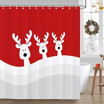 JOOCAR Christmas Elk Shower Curtain Christmas Cute Reindeer Bath Curtain Winter Holiday New Year Waterproof Bathroom Curtain for Bathtub Decor with Hooks 72x72 Inch