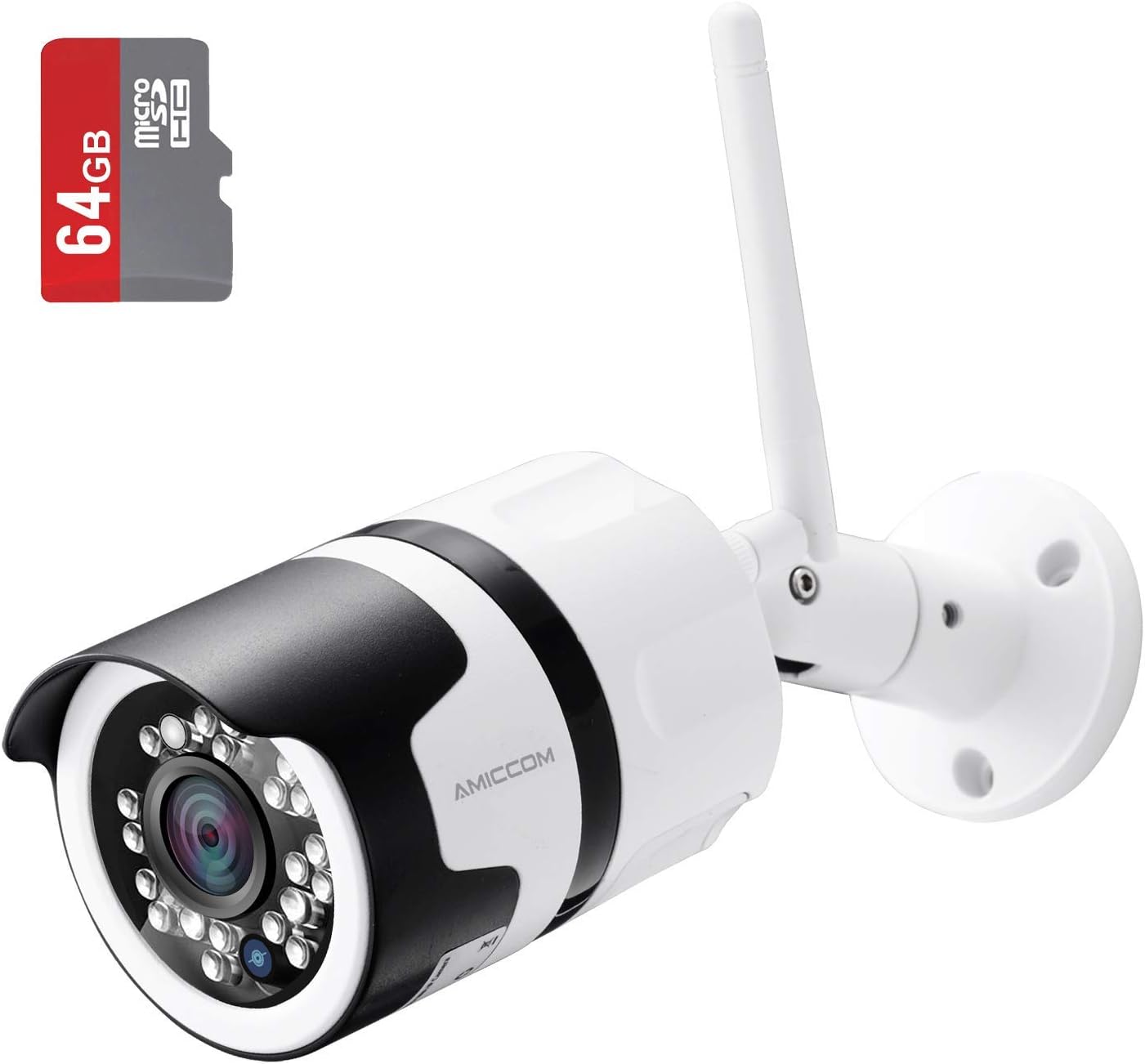 Outdoor Security Camera - HD 1080P Bullet Camera 2.4G IP66 Waterproof Night Vision Home Surveillance IP Camera Two-Way Audio, Motion Detection Alarm/Recording(with 64GB SD Card) (Bright White)
