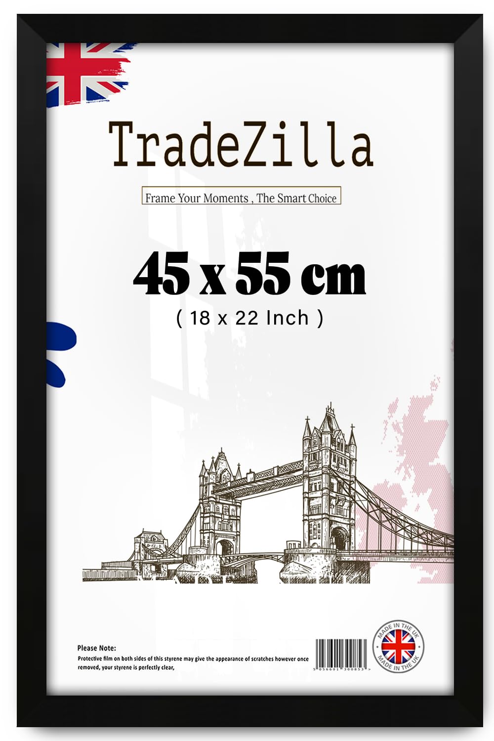 Tradezilla Matt Black | Mdf Picture Frame (45 X 55 Cm) Wall Décor & Room Interior Art Frame, Hanging Hooks For Vertical & Horizontal Display, Sturdy Mdf Wood [ ]