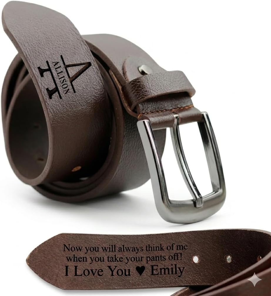 Custom Engraved Leather Belt for Men – Personalized Genuine Leather Belt, Anniversary or Birthday Gift for Fathers