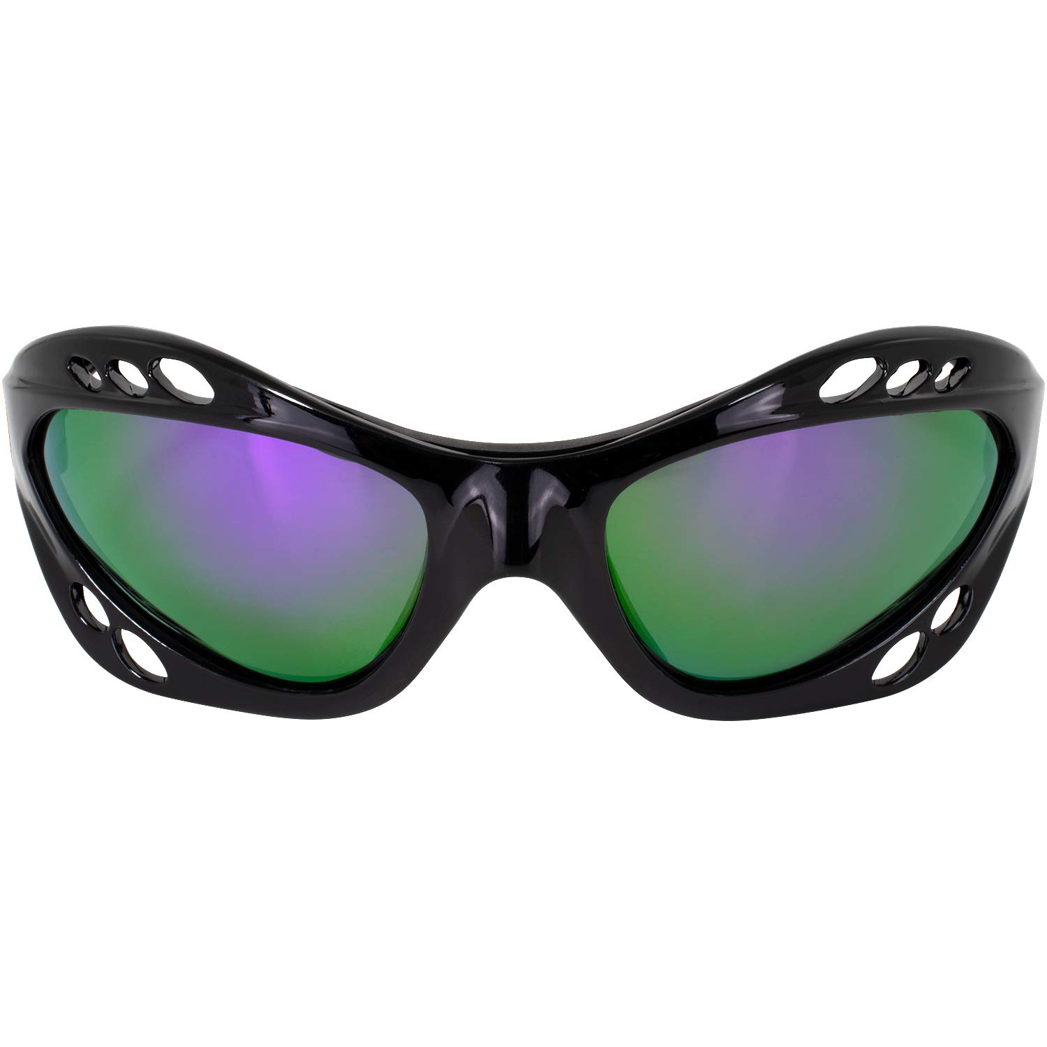 Birdz Eyewear Seahawk Padded Polarized Sunglasses 2 Pairs w/Strap Water Sports Surfing Kayaking Jetski Black w/Purple & Green Mirror Lenses