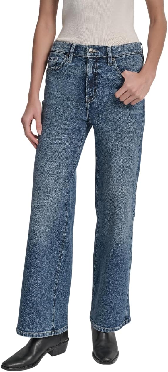 DKNY Women's High Rise Relaxed Wide Leg Denim