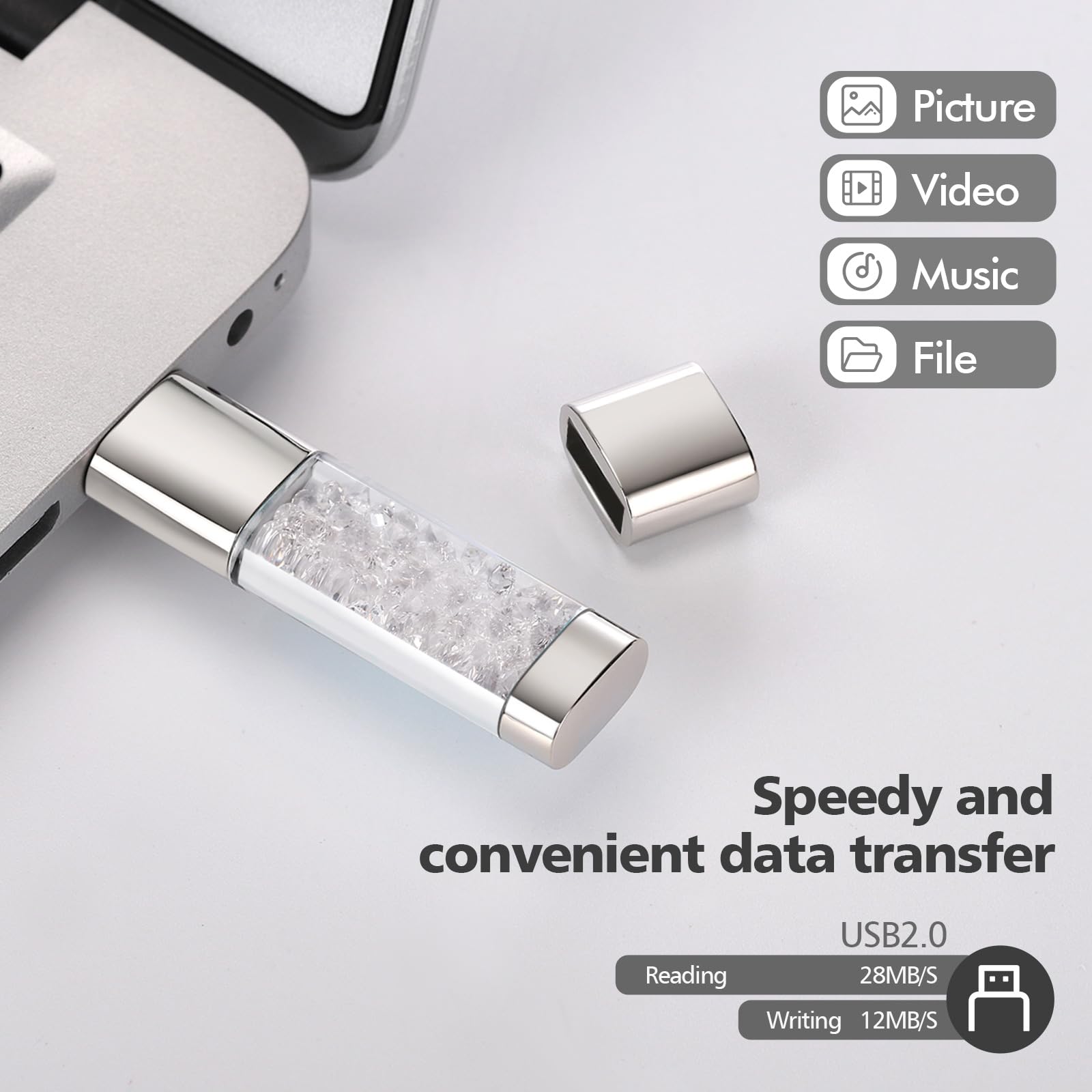USB 2.0 Flash Drive,Loving Crystal USB Memory Stick,Jewelry Thumb Drive for Photos, Music, Files Storage (White, 16, GB) — view 3