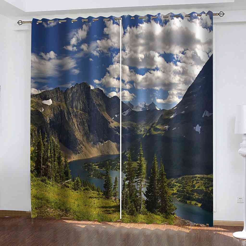 Rideau chambre occultant à oeillets paysage montagne déco salon 200