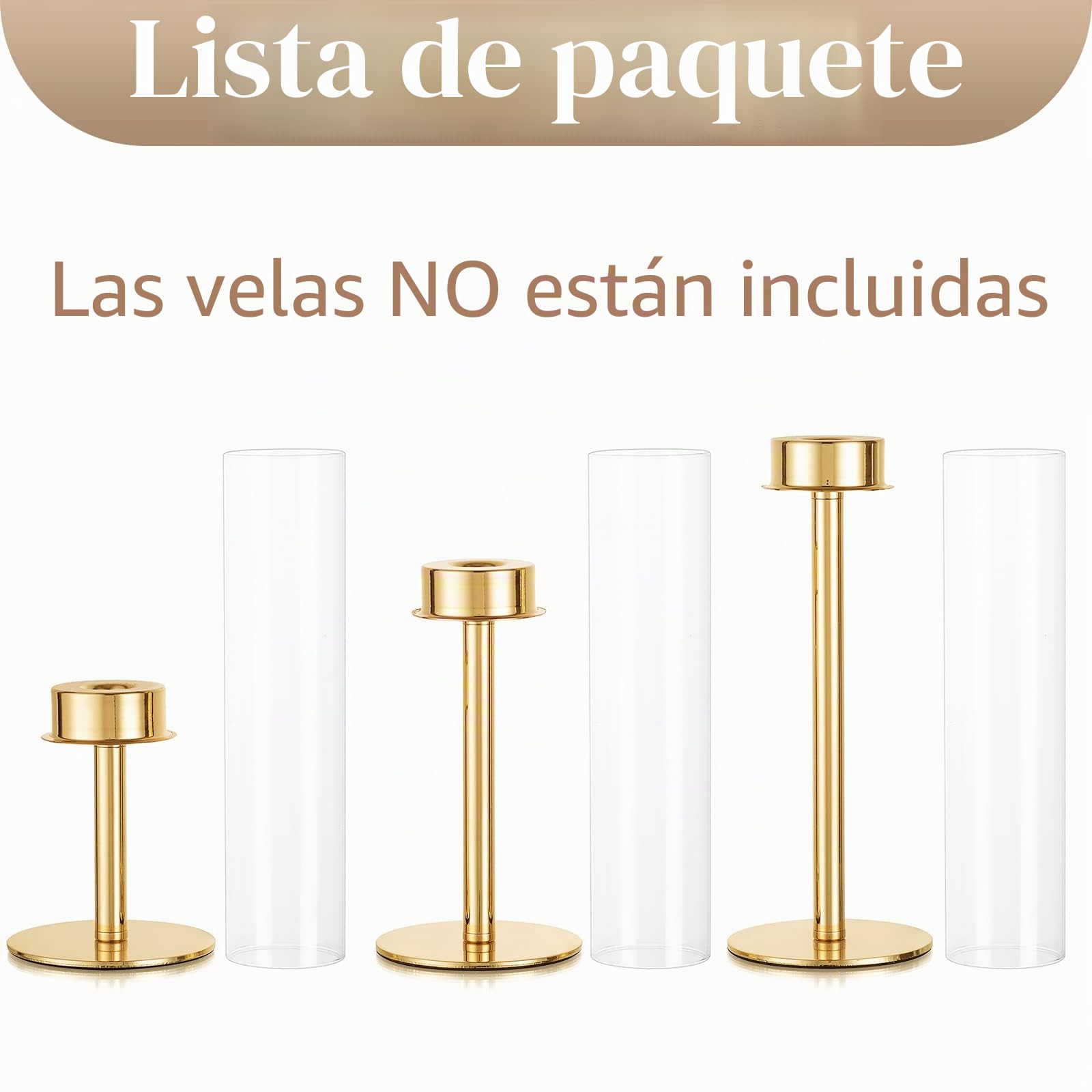 Sziqiqi Portavelas de Metal Oro para Boda - 48/42/36cm Portavelas Altos Candelabros Decorativos con Vidrio Removible para Centro de Mesa Navideño, 3 Piezas