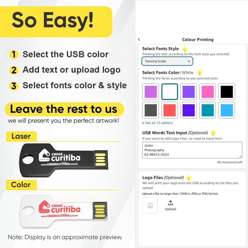 4GB 10Pcs Custom Key Shaped USB 2.0 Flash Drive, Bulk Personalized Metal Thumb Drives, Printing/Engraving Your Logo & Text on Double-Sided Memory Stick for Office/School/Promotions/Photography