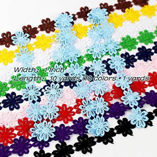 Idongcai Daisy Flower Lace Trim Colourful Edge Ribbon-Embroidered Applique Sewing Craft Wedding Bridal Dress Embellishment Diy Scrapbooking Supplies #TOP1