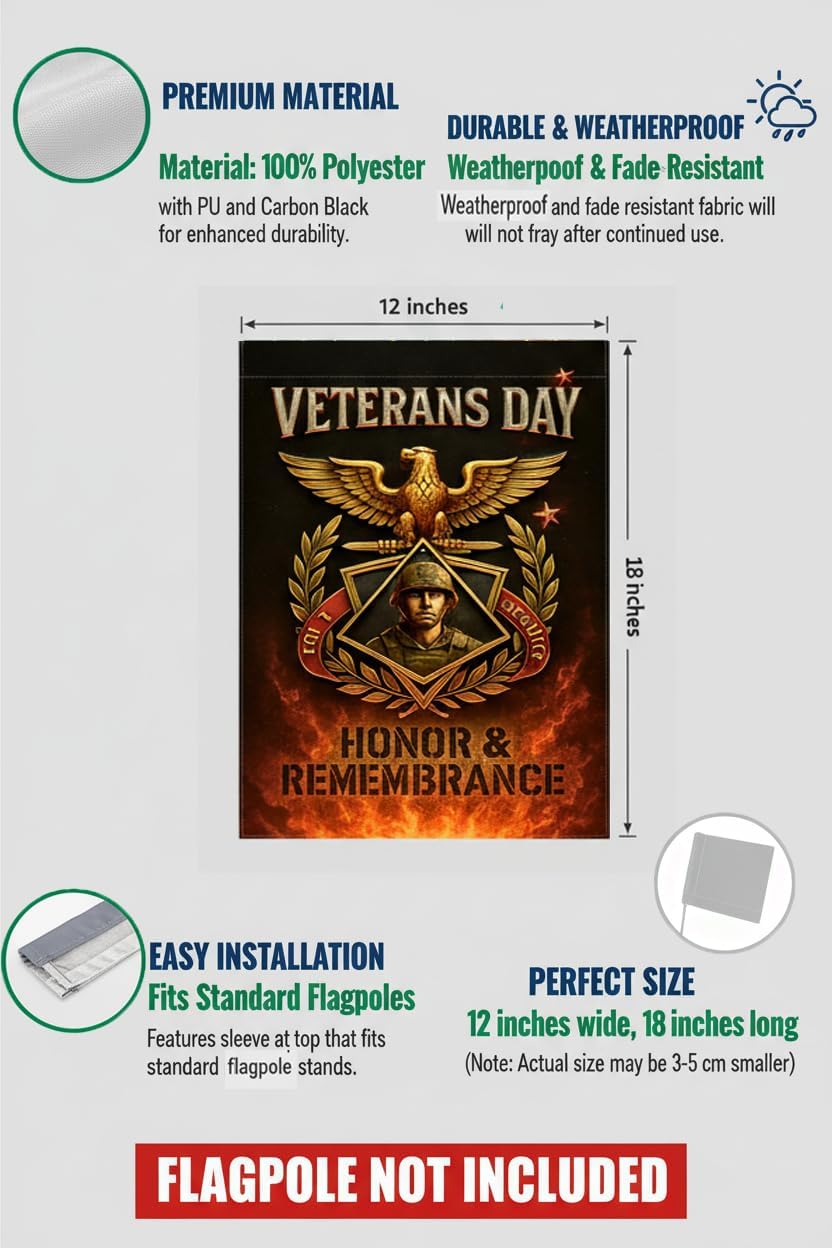 Army Veteran Eagle Soldier Emblem Garden Flag 12x18 In Doublesided Honor Remembrance Weather-Resistant Polyester Banner for Veterans Day Memorial Armed Forces Patriot Service - Image 2
