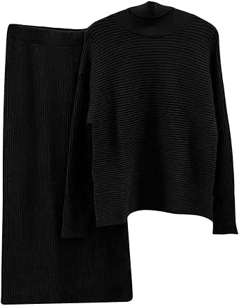 Turtleneck Dropped Shoulder Sweater and Midi Dress Sweater Set main image 1