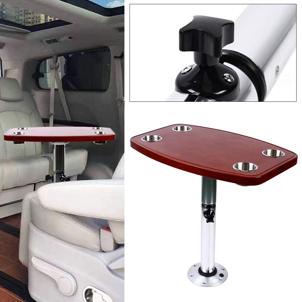 Mesa telescópica con cremallera para barcos, con 4 soportes para bebidas, caravanas, yate, roble lacado, mesa de caravana, yate, mesa de roble