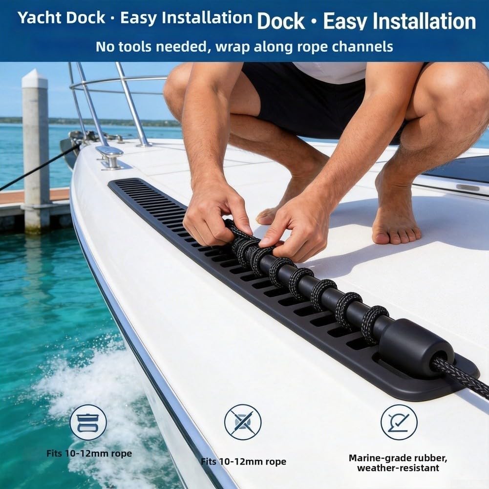 Marine-Grade Gummi Festmacher Snubber Stoßdämpfer für Yacht-Docking, robuste Bootsstoßstange mit rutschfestem Design für 10–12 mm Nylonseil, UV- und Salzwasser (2 Stück)