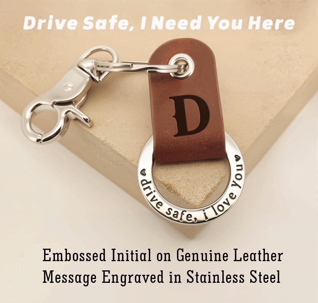 Custom Engraved Leather Keychain, Personalized Initial Key Ring for Him, Stainless Steel Couple Gift for Men & Women - Image 3
