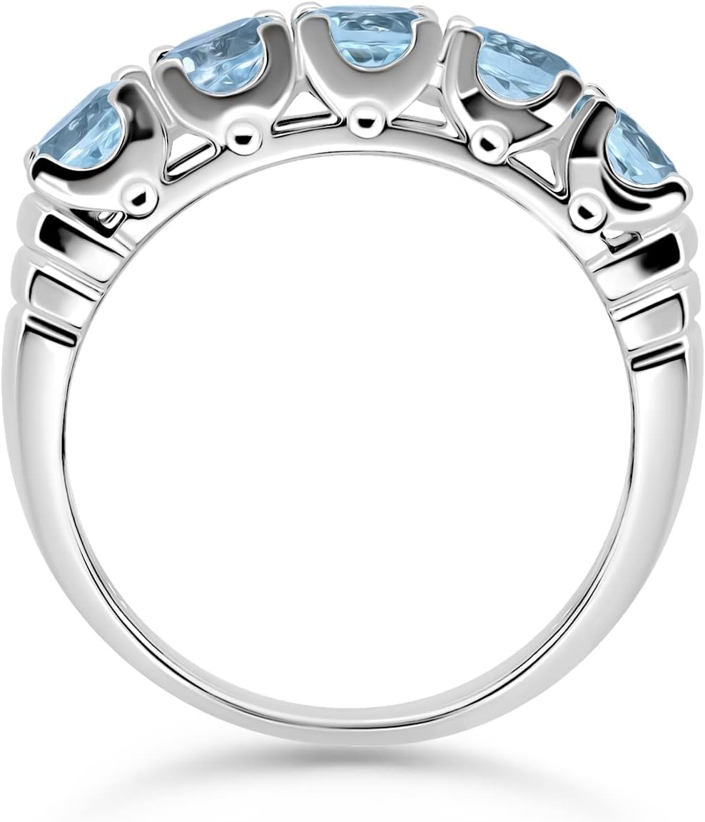 B. BRILLIANT Sterling Silver Half Eternity Band Gemstone Blue Topaz Ring for Women - Image 2
