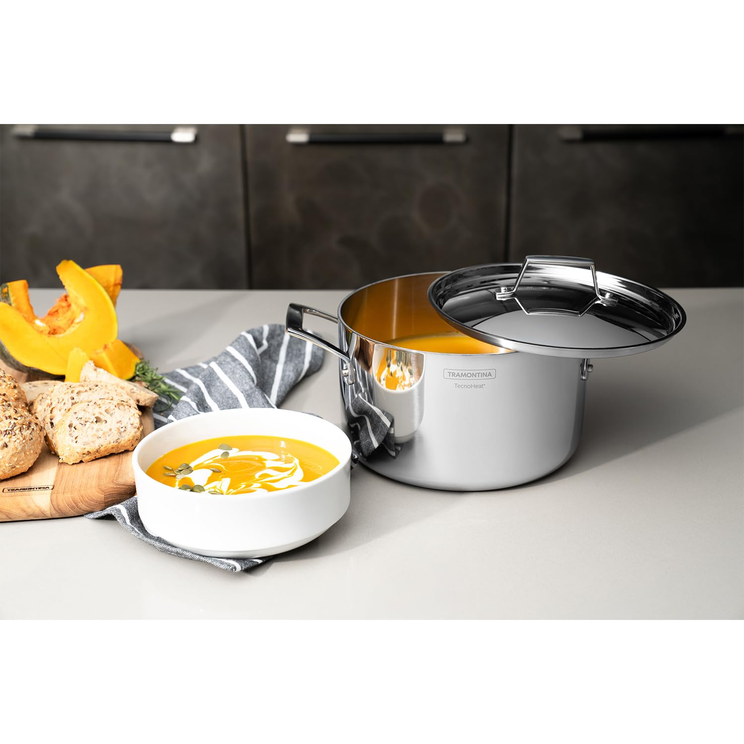 Tramontina Casseruola Alta Grano in Acciaio Inox Corpo Triplo con Coperchio e Manici 20 cm 3,8 L